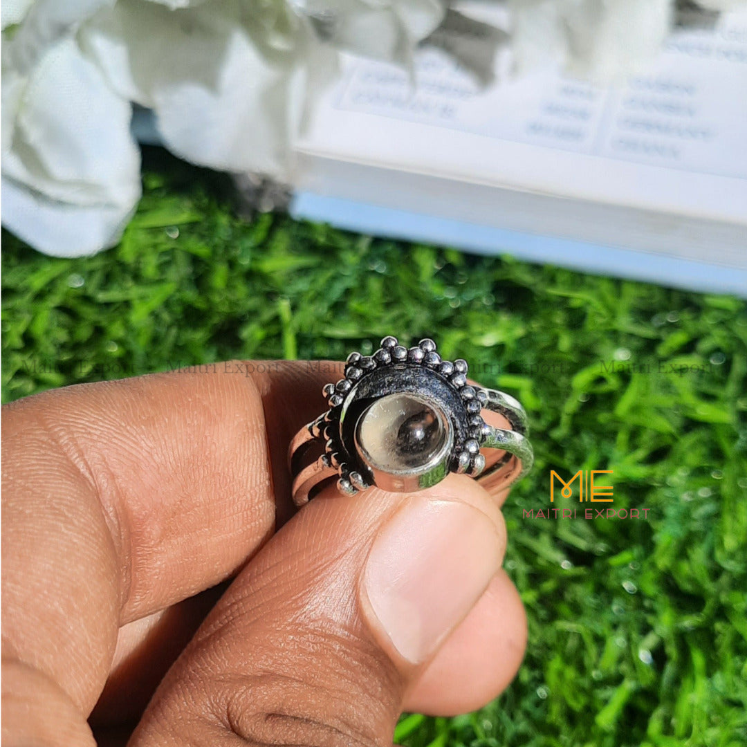 Natural Healing Crystal Gem Quality Stone Moon Shaped Adjustable Rings-Clear quartz-Maitri Export | Crystals Store
