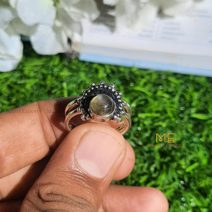 Natural Healing Crystal Gem Quality Stone Moon Shaped Adjustable Rings-Labradorite-Maitri Export | Crystals Store