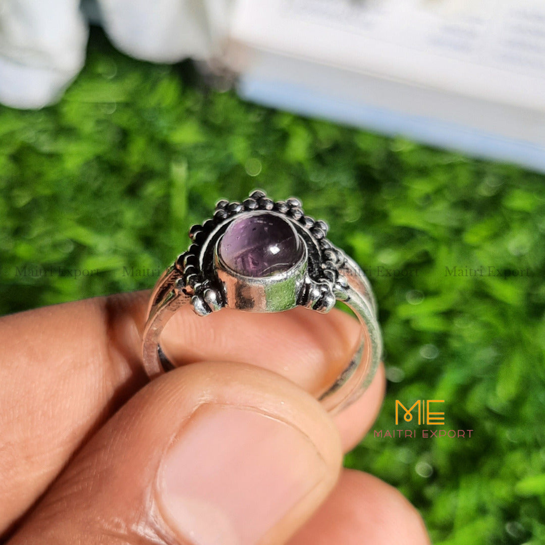 Natural Healing Crystal Gem Quality Stone Moon Shaped Adjustable Rings-Amethyst-Maitri Export | Crystals Store