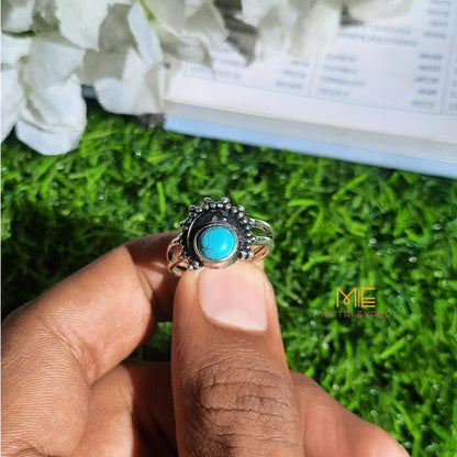 Natural Healing Crystal Gem Quality Stone Moon Shaped Adjustable Rings-Turquoise-Maitri Export | Crystals Store