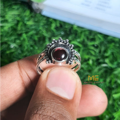 Natural Healing Crystal Gem Quality Stone Moon Shaped Adjustable Rings-Garnet-Maitri Export | Crystals Store