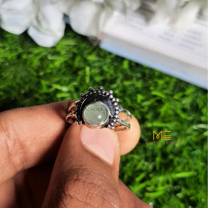 Natural Healing Crystal Gem Quality Stone Moon Shaped Adjustable Rings-Green aventurine-Maitri Export | Crystals Store