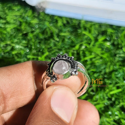 Natural Healing Crystal Gem Quality Stone Moon Shaped Adjustable Rings-Rose Quartz-Maitri Export | Crystals Store
