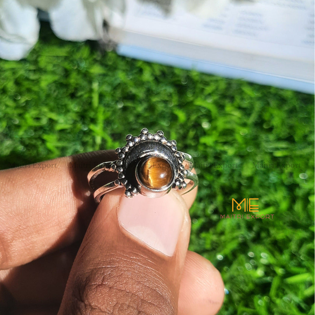Natural Healing Crystal Gem Quality Stone Moon Shaped Adjustable Rings-Tiger Eye-Maitri Export | Crystals Store