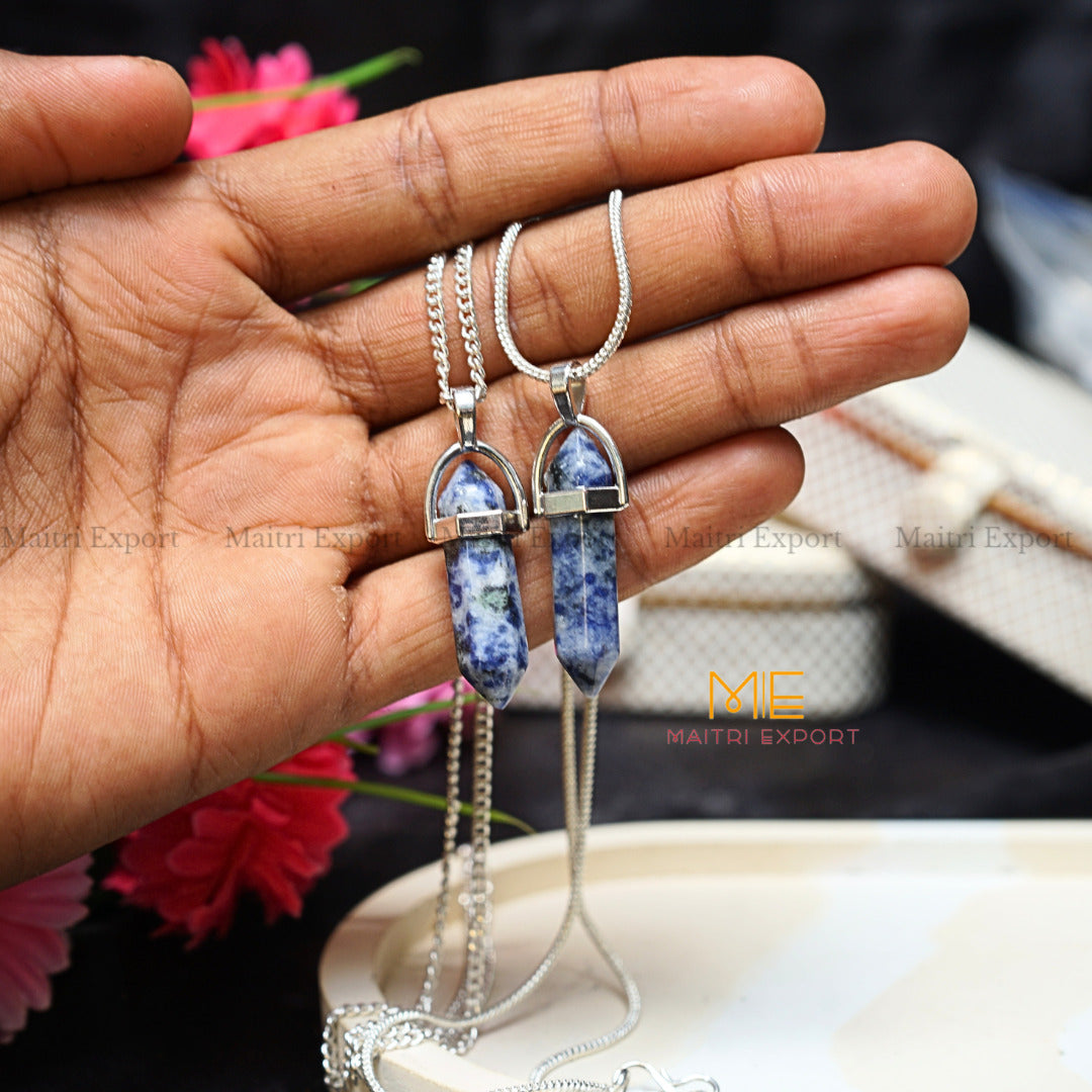 Natural Crystal Stones double point Silver Cap pendant-Sodalite-Maitri Export | Crystals Store