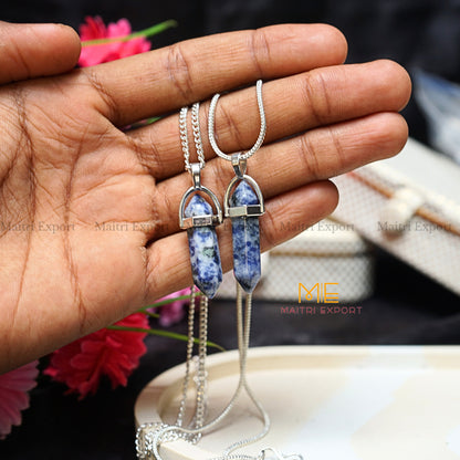 Natural Crystal Stones double point Silver Cap pendant-Sodalite-Maitri Export | Crystals Store
