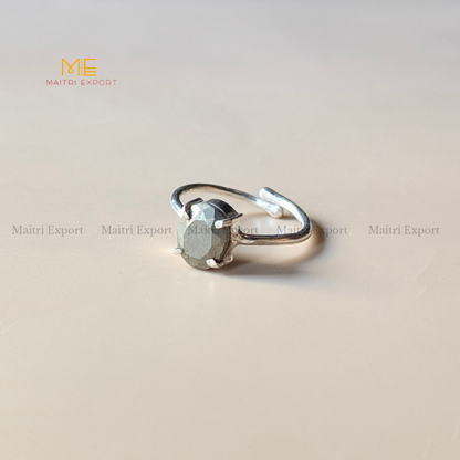 Natural Healing Crystal Stone Oval Faceted Gem quality Ring ( Rhodium polish, Anti tarnish )-Pyrite-Maitri Export | Crystals Store