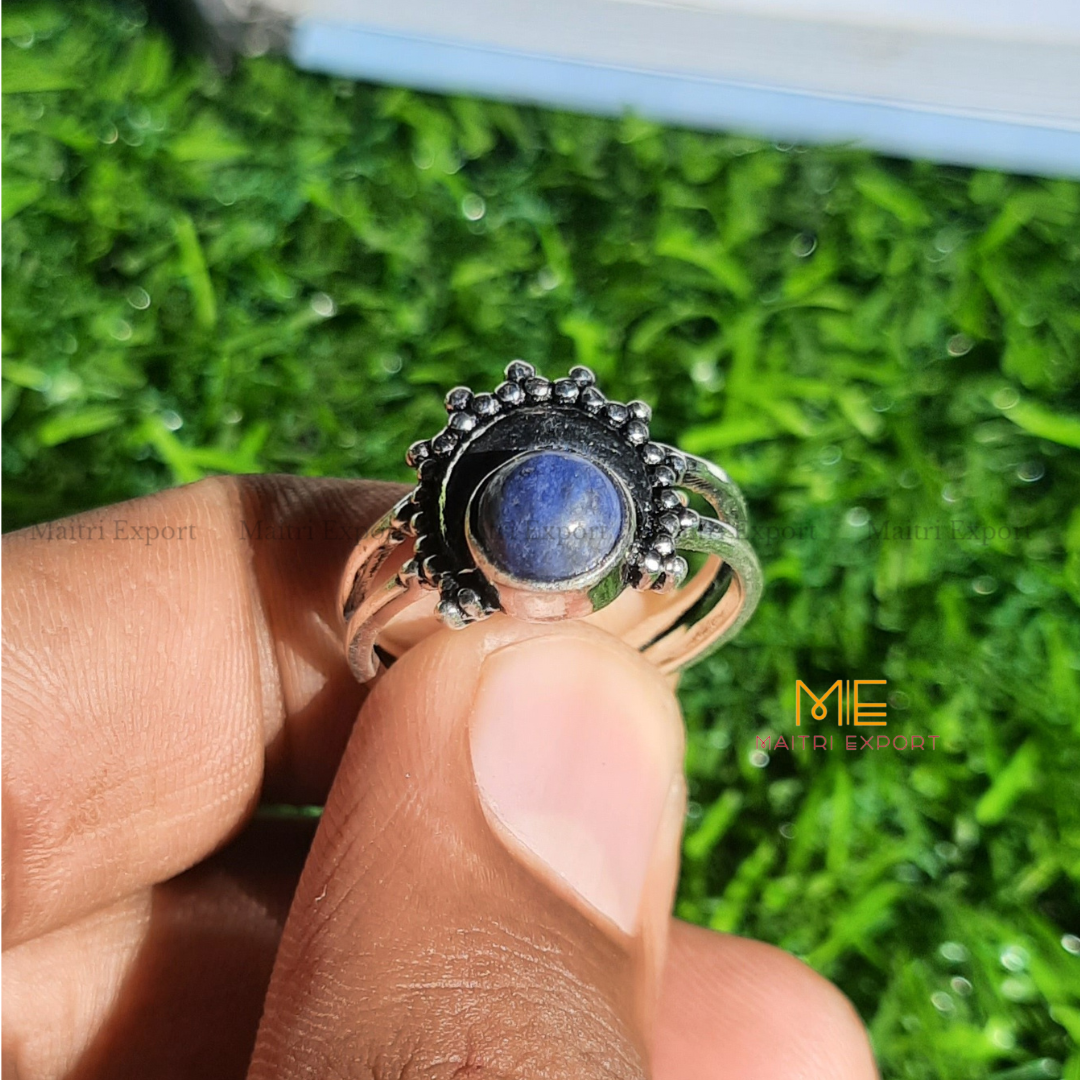 Natural Healing Crystal Gem Quality Stone Moon Shaped Adjustable Rings-Lapis Lazuli-Maitri Export | Crystals Store