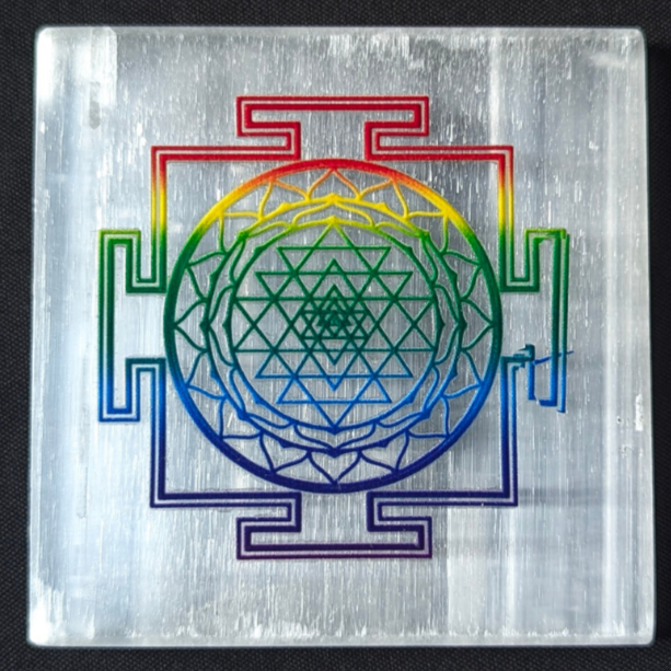 3D sticker selenite plate 3 inch-Shreeyantra-Square-Maitri Export | Crystals Store