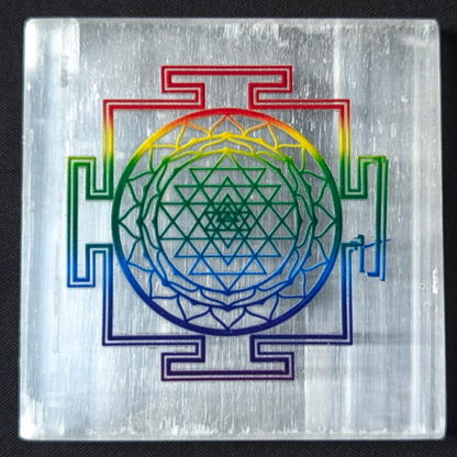 3D sticker selenite plate 3 inch-Shreeyantra-Square-Maitri Export | Crystals Store