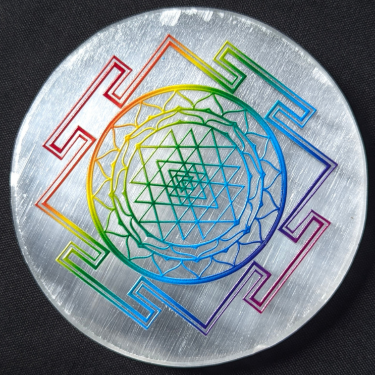 3D sticker selenite plate 3 inch-Shreeyantra-Circle-Maitri Export | Crystals Store