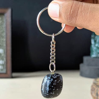 Tumble keychain-Snowflake Obsidian-Maitri Export | Crystals Store