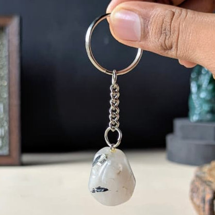 Tumble keychain-White Rutile-Maitri Export | Crystals Store