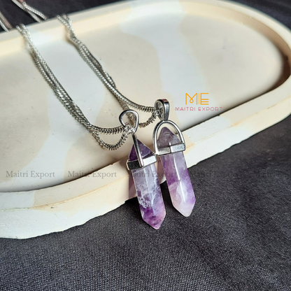 Natural Crystal Stones double point Silver Cap pendant-Maitri Export | Crystals Store