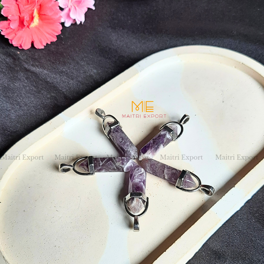 Natural Crystal Stones double point Silver Cap pendant-Maitri Export | Crystals Store