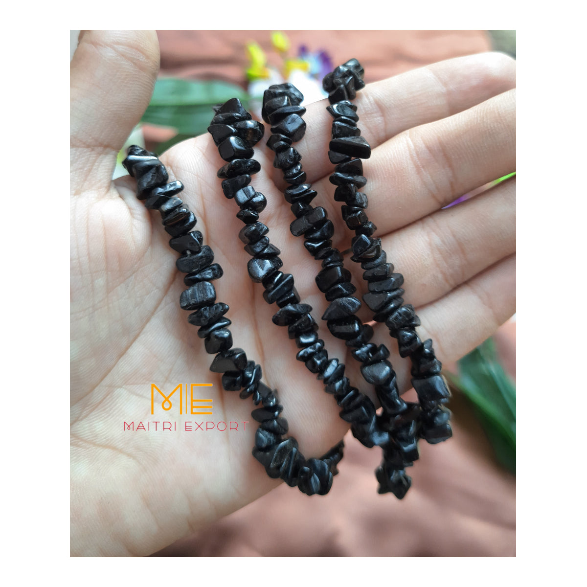 Crystal chips beads mala for bracelet / jewellery making ( 6 to 8 mm )-Black tourmaline-Maitri Export | Crystals Store