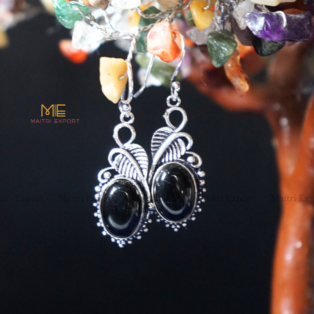 Hanging Gemstone crystal Earrings (2)-Black Tourmaline-Maitri Export | Crystals Store