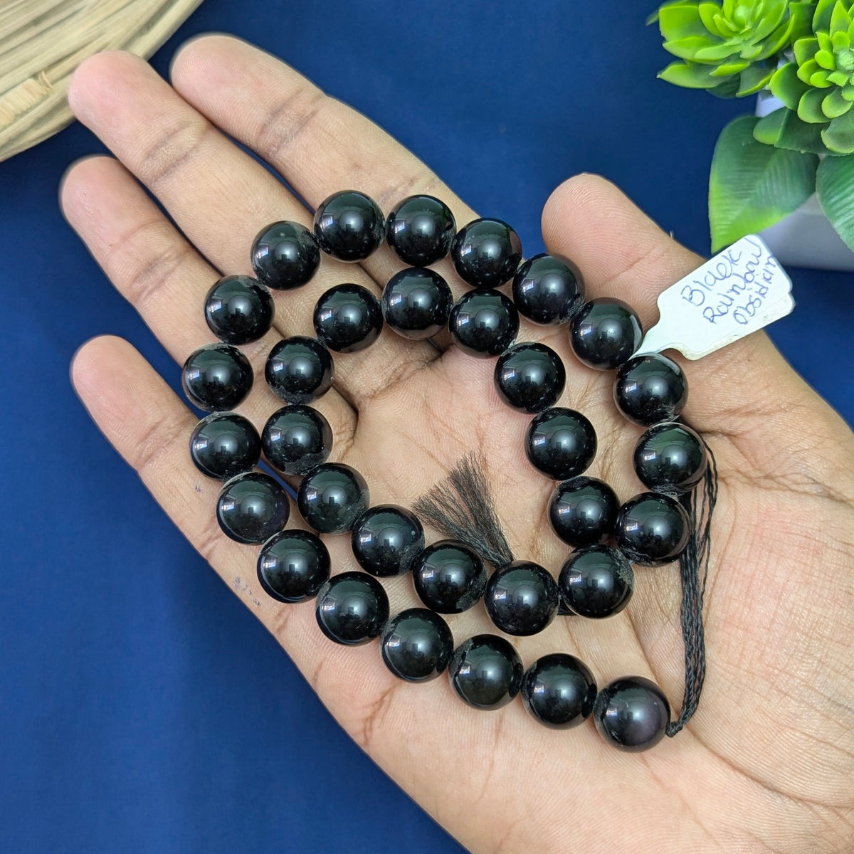12mm natural crystal healing stone loose beads line ( 28-30 beads per line )-Black Rainbow Obsidian-Maitri Export | Crystals Store
