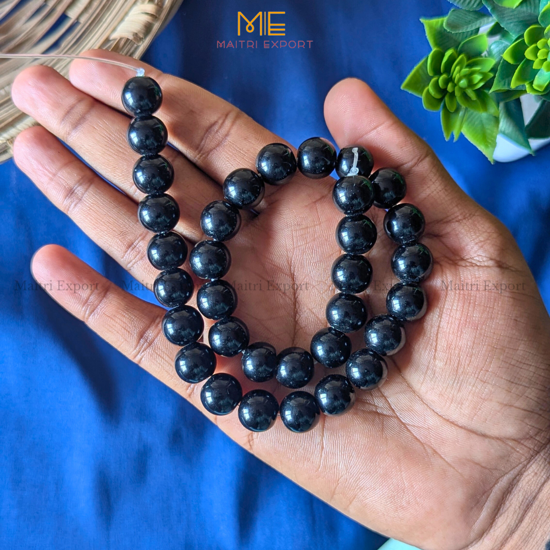 12mm natural crystal healing stone loose beads line ( 28-30 beads per line )-Black Onyx-Maitri Export | Crystals Store