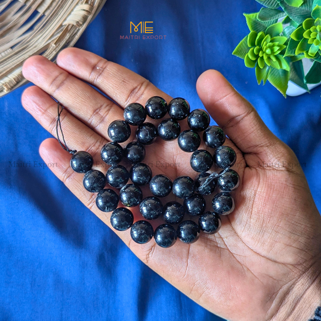 12mm natural crystal healing stone loose beads line ( 28-30 beads per line )-Black Tourmaline-Maitri Export | Crystals Store