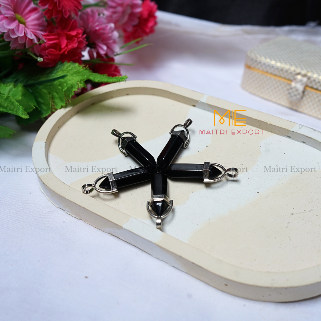 Natural Crystal Stones double point Silver Cap pendant-Maitri Export | Crystals Store