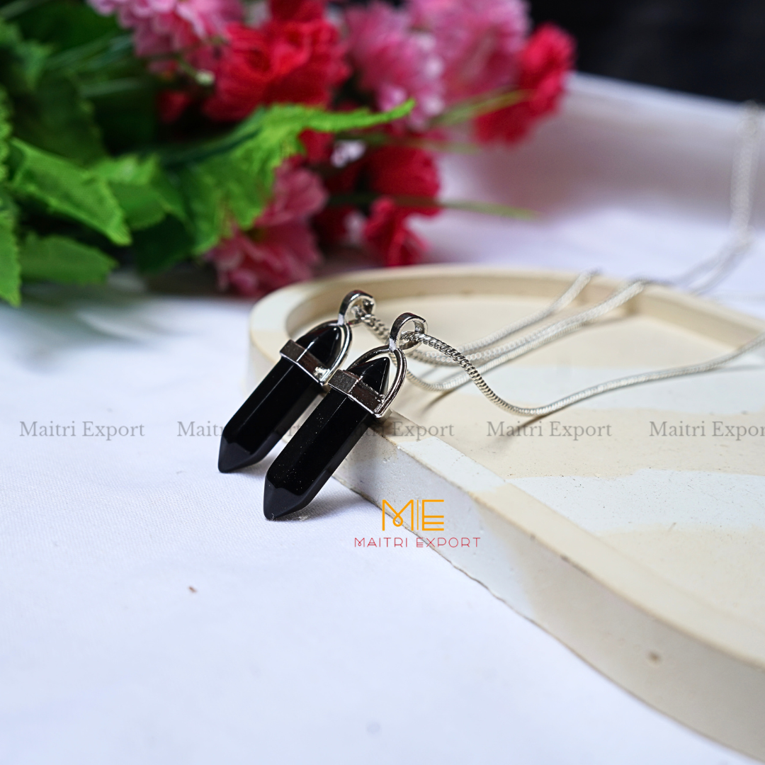 Natural Crystal Stones double point Silver Cap pendant-Maitri Export | Crystals Store