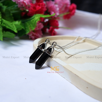 Natural Crystal Stones double point Silver Cap pendant-Maitri Export | Crystals Store