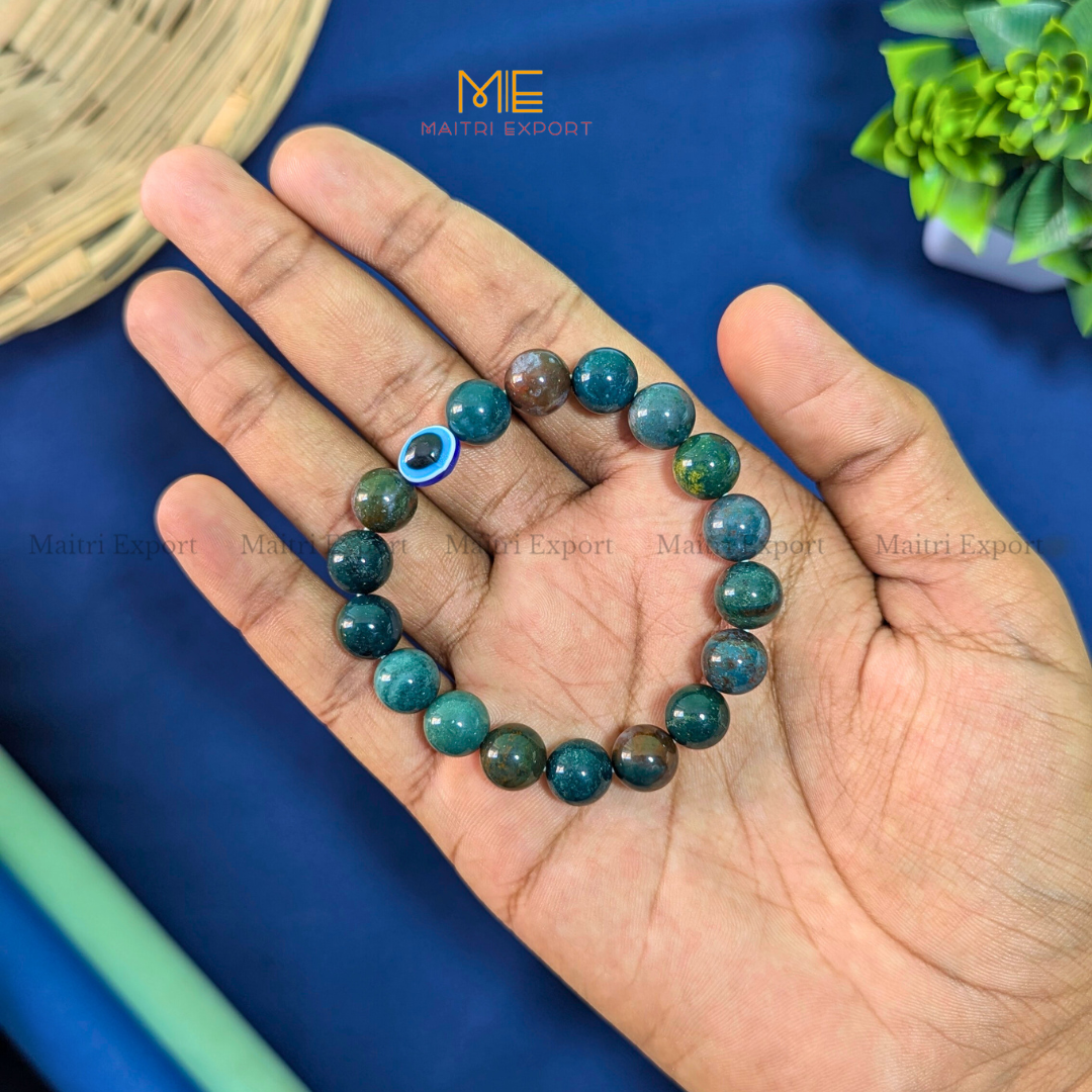 10mm Round beads Healing Crystals with Evil Eye Bracelet-Bloodstone-Maitri Export | Crystals Store