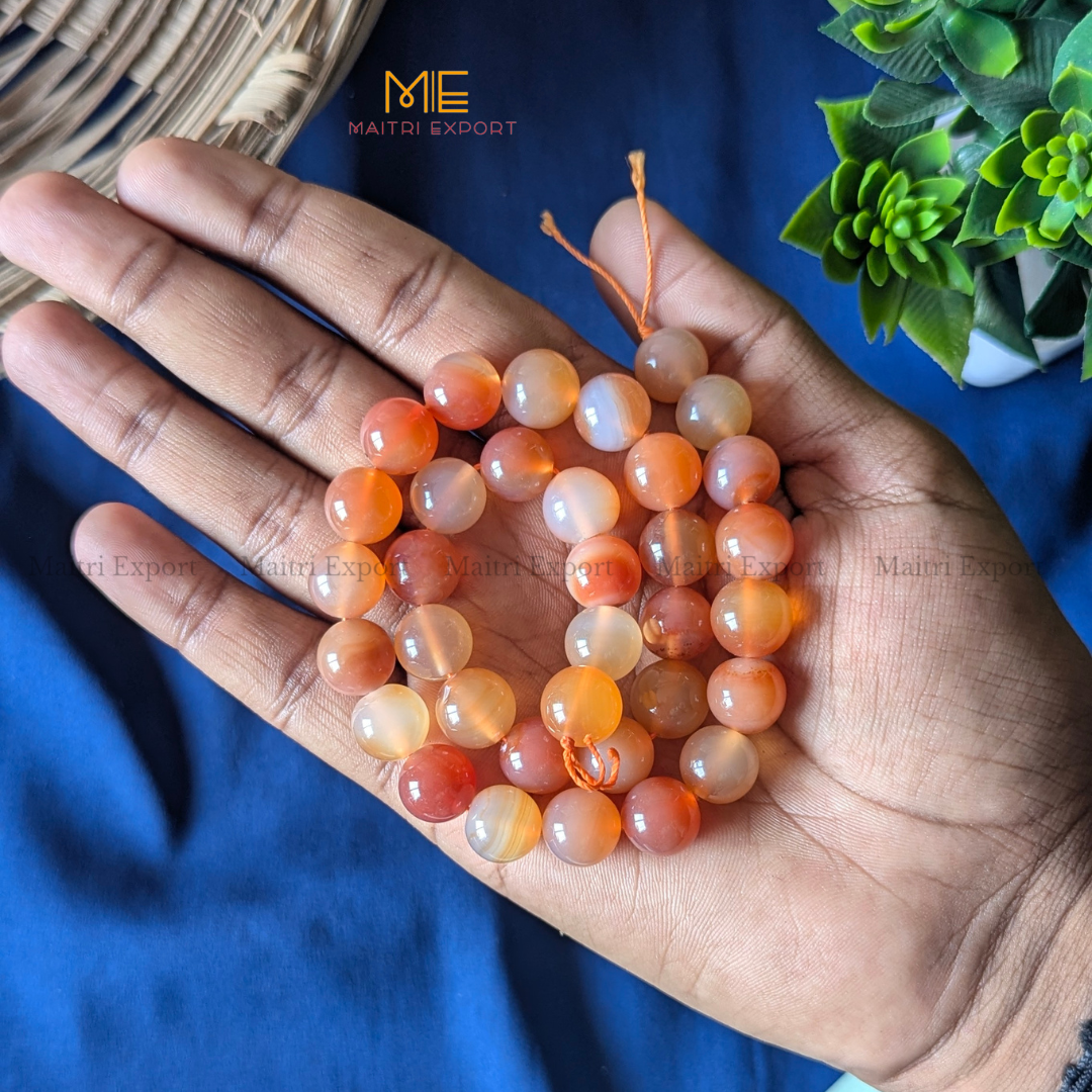 12mm natural crystal healing stone loose beads line ( 28-30 beads per line )-Carnelian-Maitri Export | Crystals Store