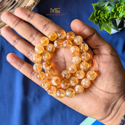 12mm natural crystal healing stone loose beads line ( 28-30 beads per line )-Citrine Natural-Maitri Export | Crystals Store