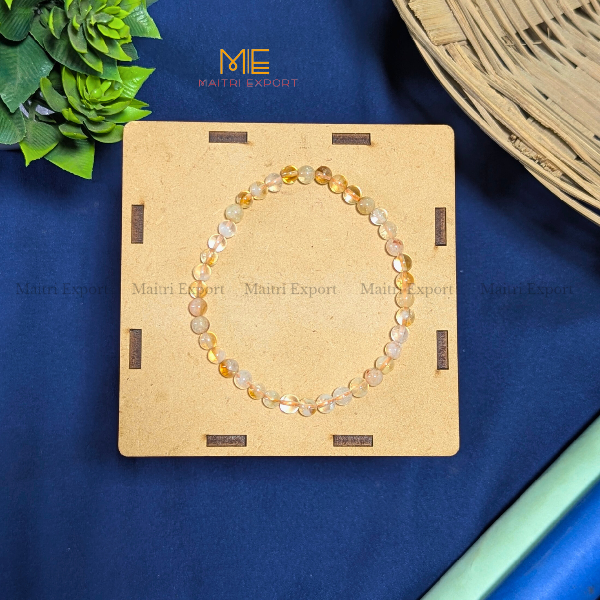 4mm crystal round beads stretchable bracelet.-Citrine natural-Maitri Export | Crystals Store