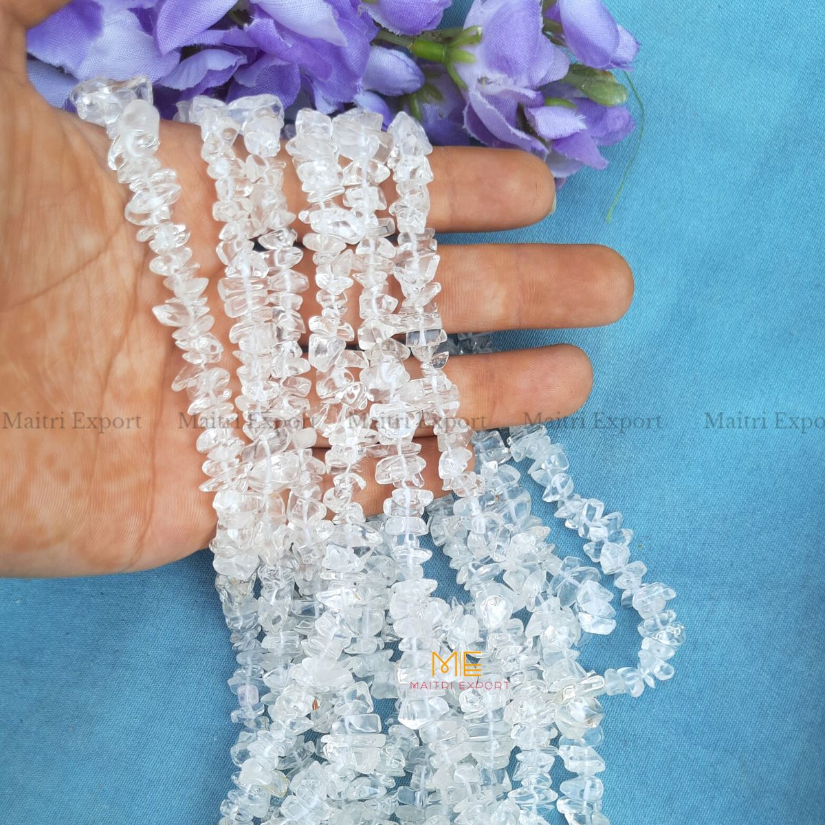 Crystal chips beads mala for bracelet / jewellery making ( 6 to 8 mm )-Clear quartz-Maitri Export | Crystals Store