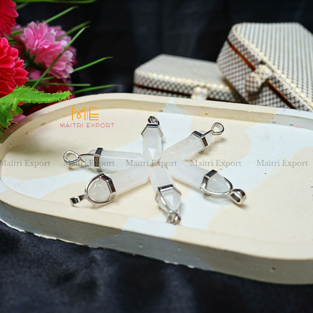 Natural Crystal Stones double point Silver Cap pendant-Maitri Export | Crystals Store