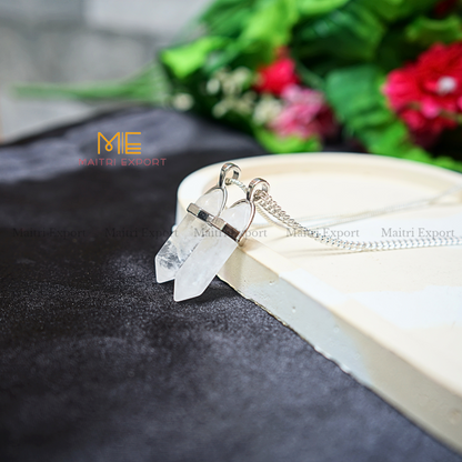 Natural Crystal Stones double point Silver Cap pendant-Maitri Export | Crystals Store