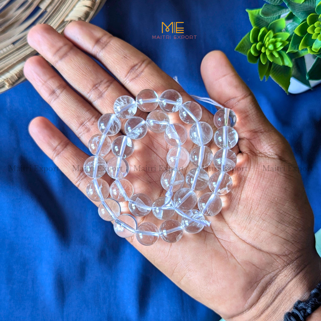 12mm natural crystal healing stone loose beads line ( 28-30 beads per line )-Clear Quartz-Maitri Export | Crystals Store