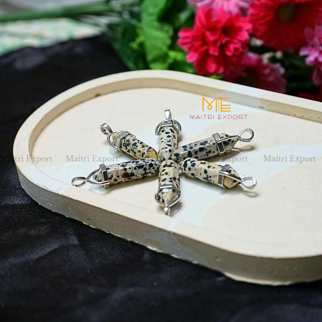 Natural Crystal Stones double point Silver Cap pendant-Maitri Export | Crystals Store