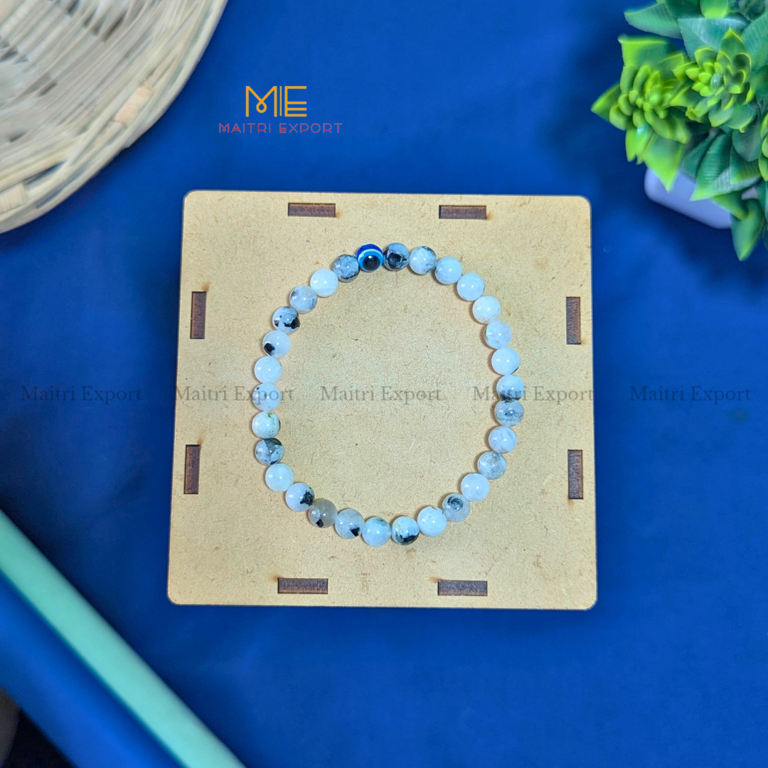 6mm crystal beaded bracelet with evil eye-Rainbow Moonstone-Maitri Export | Crystals Store