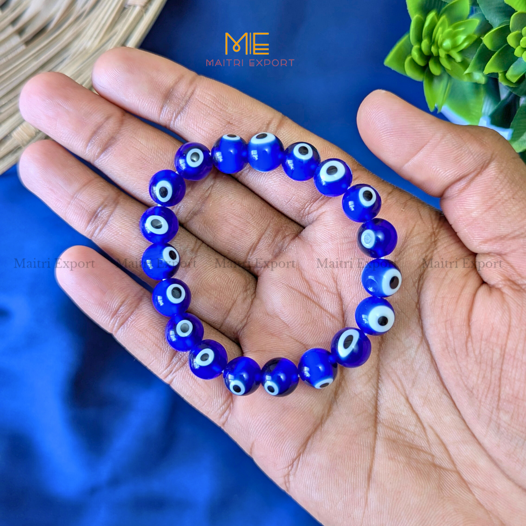 10mm round beads stretchable natural crystal bracelet.-Evil Eye-Maitri Export | Crystals Store