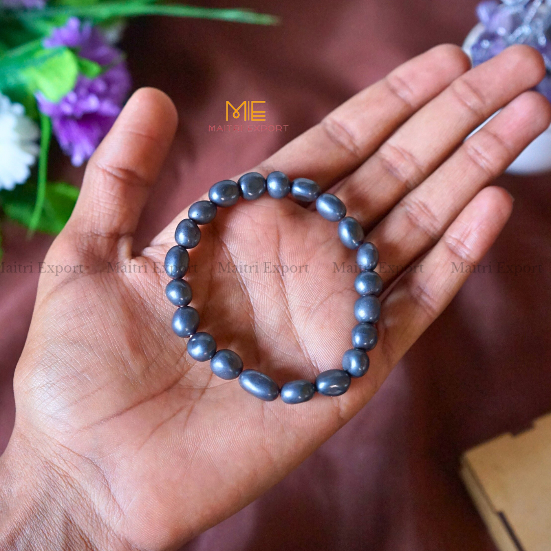 Small Tumble Crystal Beads Bracelet-Hematite-Maitri Export | Crystals Store