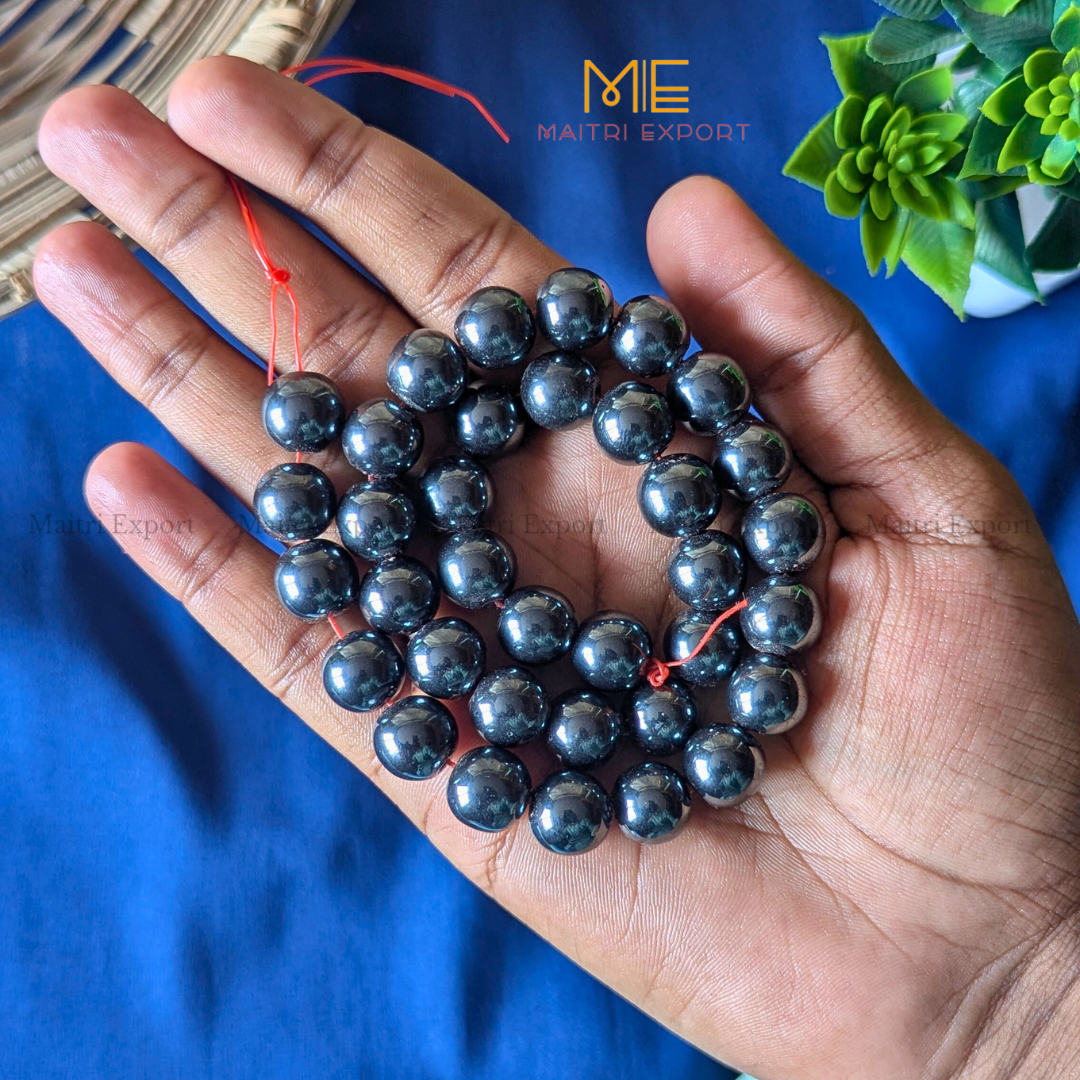 12mm natural crystal healing stone loose beads line ( 28-30 beads per line )-Hematite-Maitri Export | Crystals Store