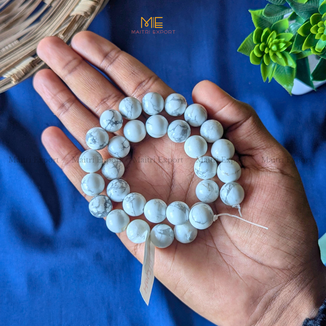 12mm natural crystal healing stone loose beads line ( 28-30 beads per line )-Howlite-Maitri Export | Crystals Store