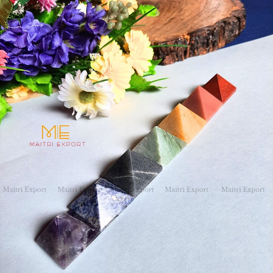 7 chakra pyramid set ( Size: 1 inch )-Maitri Export | Crystals Store