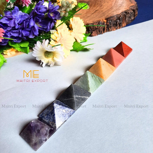 7 chakra pyramid set ( Size: 1 inch )-Maitri Export | Crystals Store