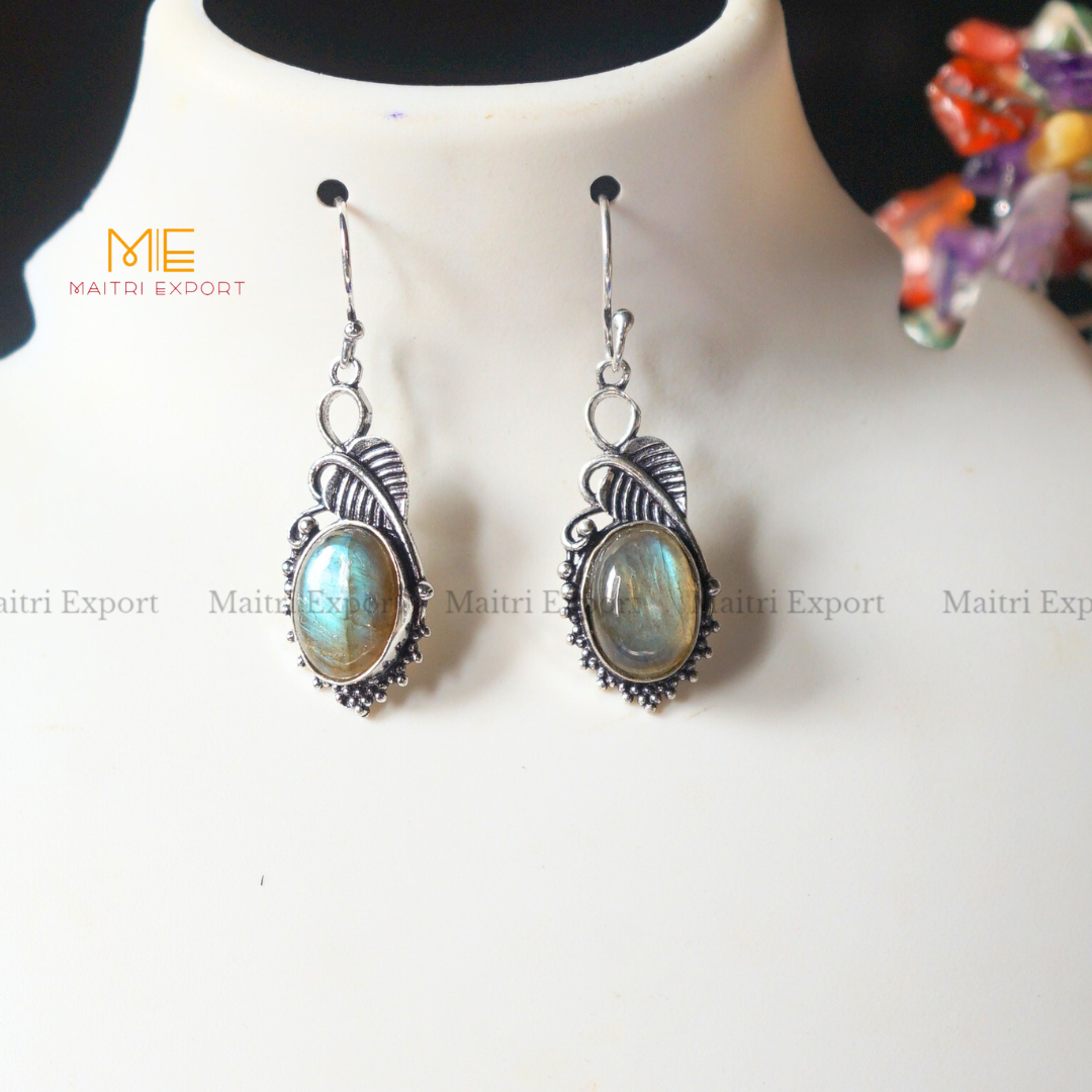 Hanging Gemstone crystal Earrings (2)-Labradorite-Maitri Export | Crystals Store