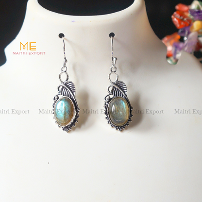 Hanging Gemstone crystal Earrings (2)-Labradorite-Maitri Export | Crystals Store