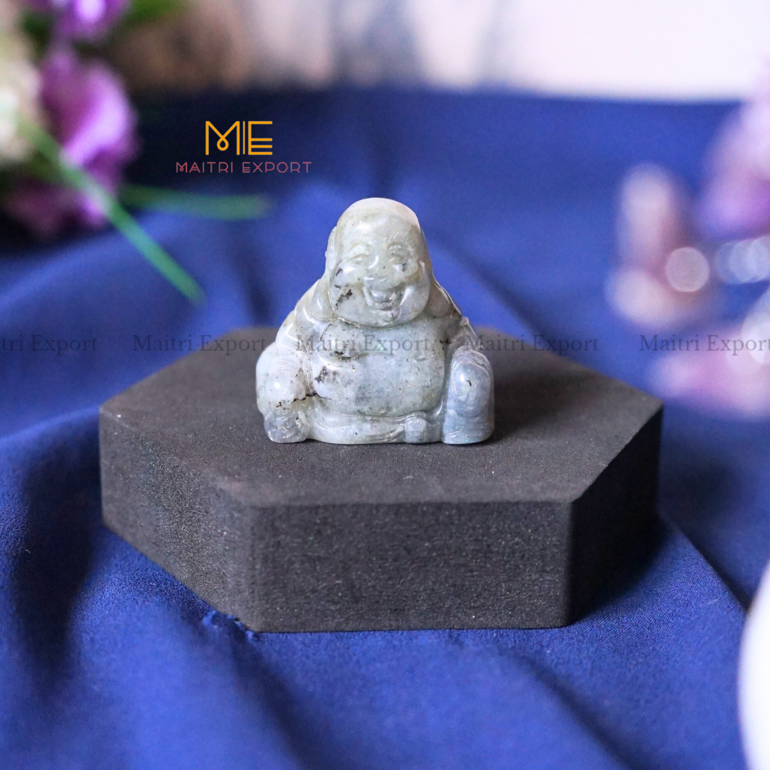 1.5 Inch Laughing Buddha Natural Crystal Handcrafted Figurine / Carving-Labradorite-Maitri Export | Crystals Store
