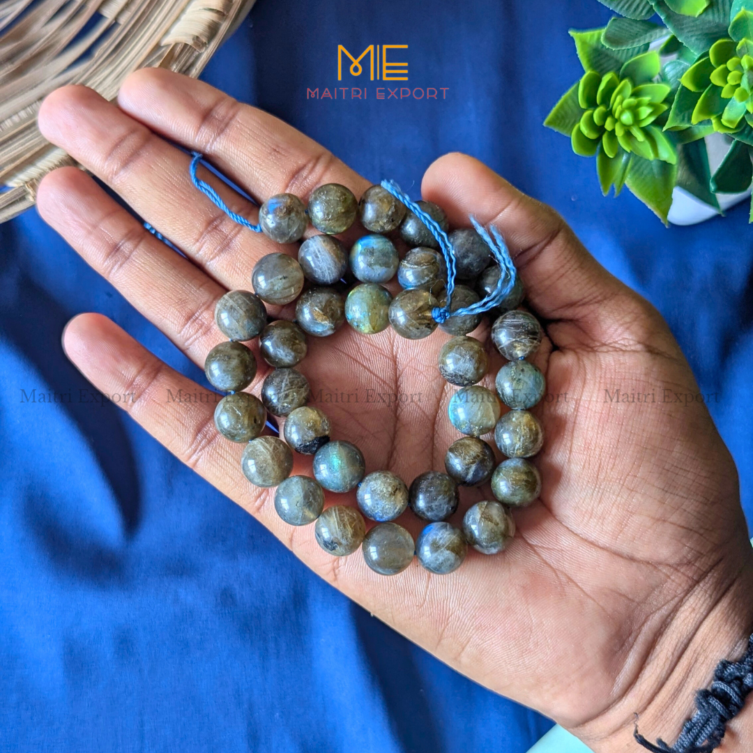 12mm natural crystal healing stone loose beads line ( 28-30 beads per line )-Labradorite-Maitri Export | Crystals Store