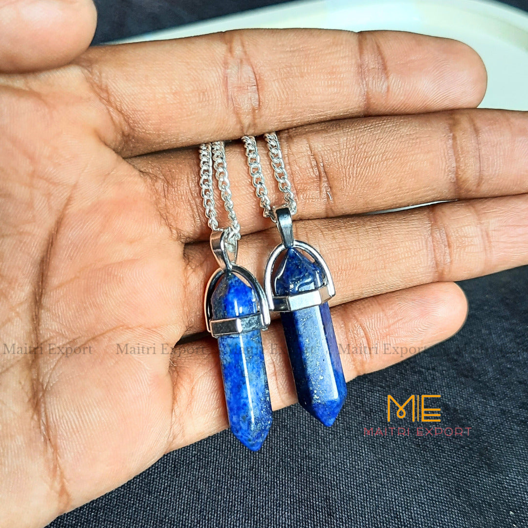Natural Crystal Stones double point Silver Cap pendant-Lapis Lazuli-Maitri Export | Crystals Store