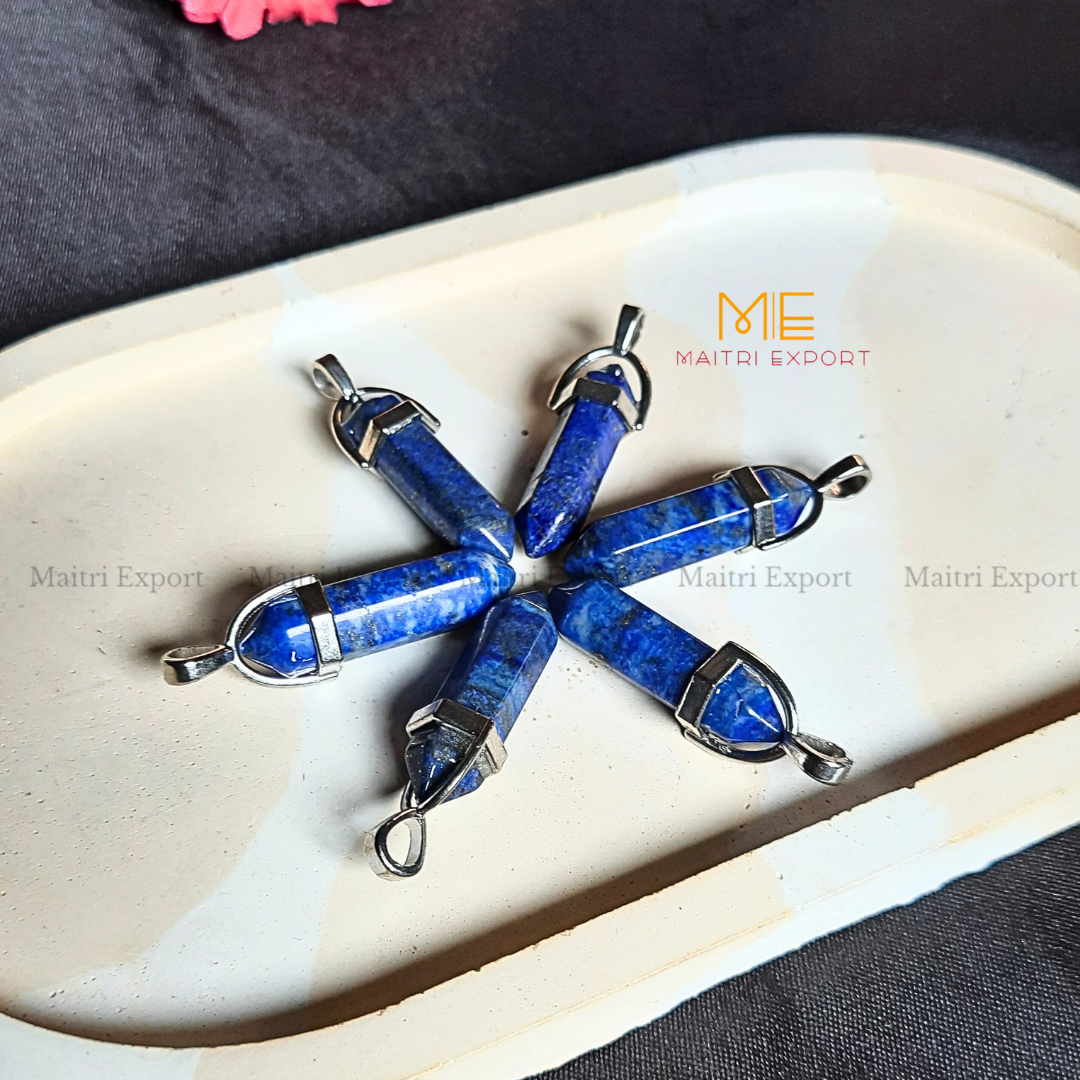 Natural Crystal Stones double point Silver Cap pendant-Maitri Export | Crystals Store