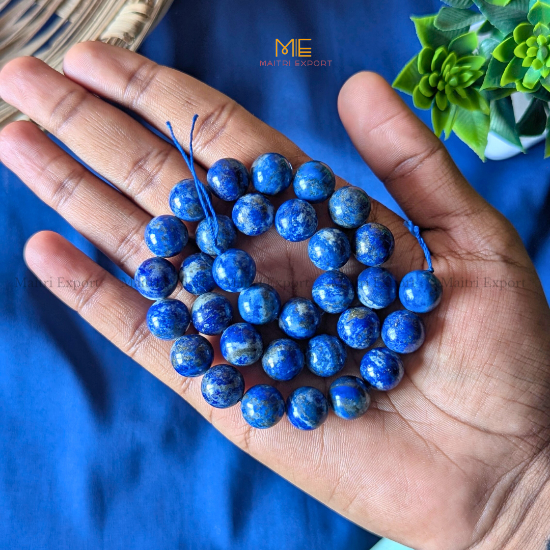 12mm natural crystal healing stone loose beads line ( 28-30 beads per line )-Lapis Lazuli-Maitri Export | Crystals Store